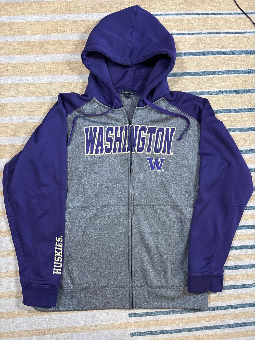 Champion Elite Full Zip Washington UW Huskies Jacket Fan Team Hoodie Zip up L